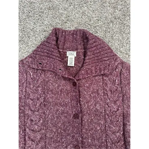 L.L. Bean Vintage Wool Blend Chunky Cable Knit Cardigan Sweater Women’s XL Red Purple