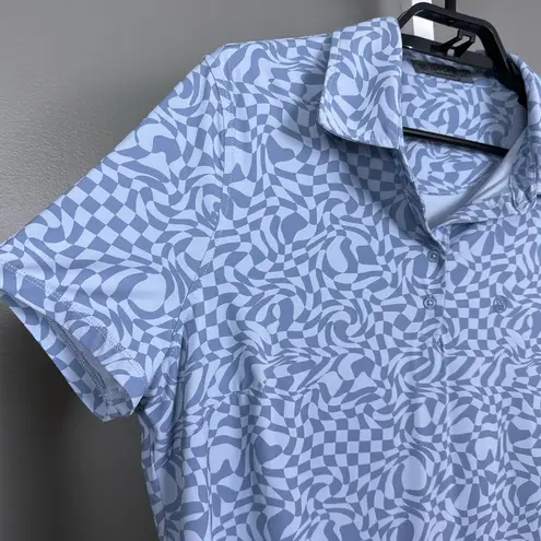 G/FORE Women's XL Distorted Check Silky Tech Nylon Polo Fjord Blue Golf Shirt