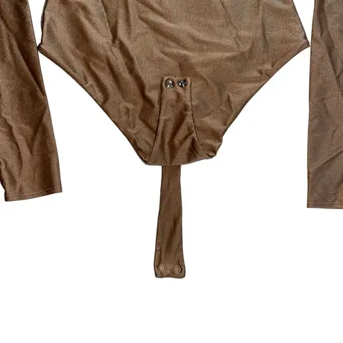 Naked Wardrobe NWOT Shimmer Mock Neck Thong Bodysuit Small