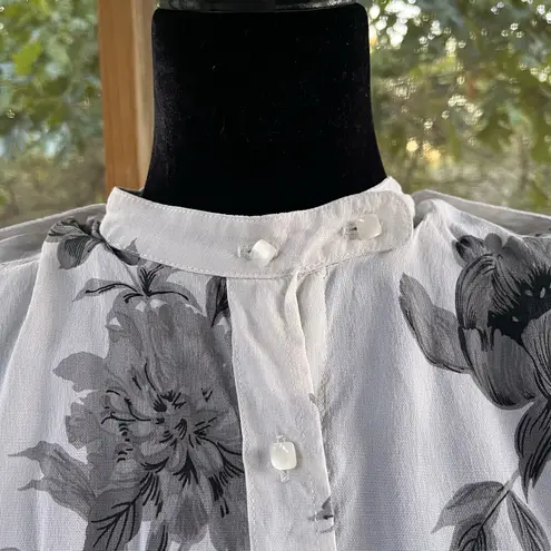 Rachel Comey Women's White And Black 100% Silk Floral Print Blouse Size 8