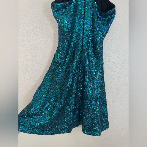 Dress the Population Teal Sequined Sequin Mini Halter Skater Dress size Small