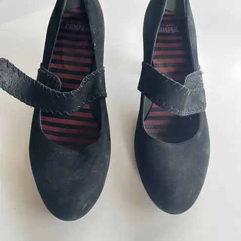 Camper Black Leather Mary Jane Heels Shoes Womens Size 37 US Size 7 Pump