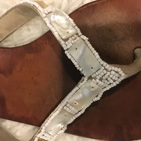 Mystique Boutique Mystique Beaded Thong Wooden Bottom Flat Sandals