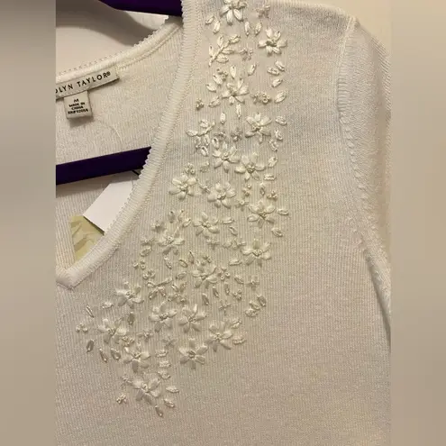 Carolyn Taylor Cream Floral Embellished Short-Sleeve Sweater Top (NWT)