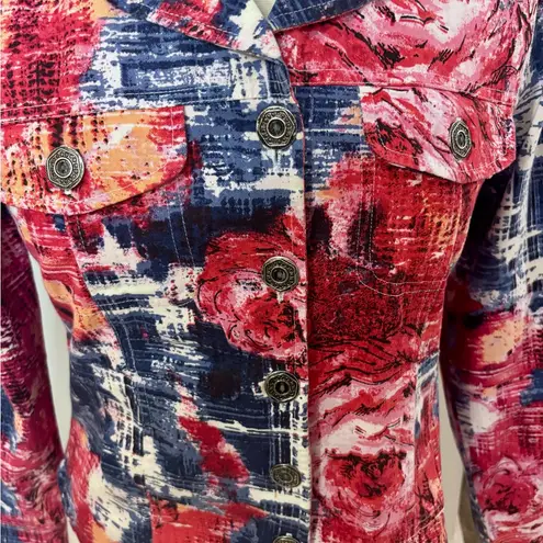 Chico’s Button Up Lightweight Utility Jacket Women’s Sz 0 Small Patriotic Vintag Blue