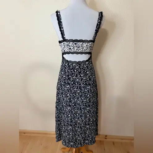 Tanya Taylor Sarita Blue White Floral Colorblock Cutout Silk Midi dress 2