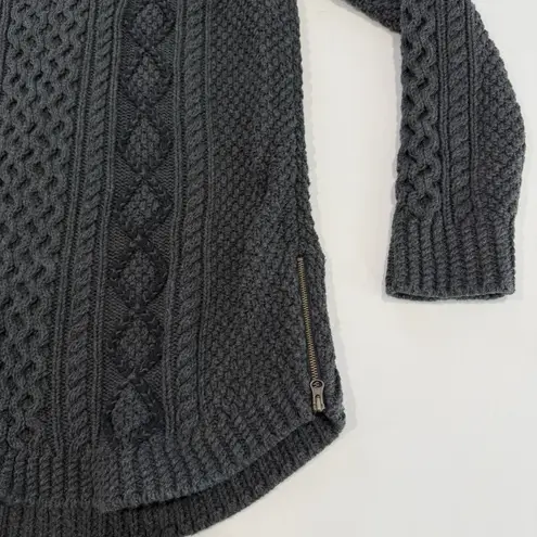 LL Bean Gray Fisherman Cable Tunic Cotton Pullover Crew Neck Sweater LARGE