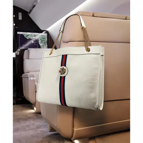 Gucci Ivory White Rajah Web-Striped Leather Tote Bag