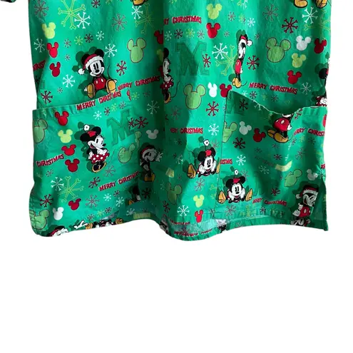 Micky Mouse Christmas Scrubs Disney Top L Medical Uniform Nurse Workwear Dental Green Size L