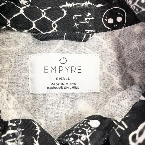 Empyre Graffiti Trucker Jacket Women Small Cropped Grunge Street Edgy Urban Twee Black