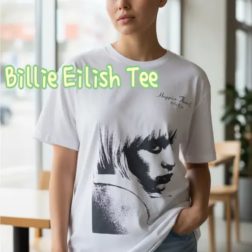 Billie Eilish Happier than life Graphic T-Shirt with Artistic Print of her XL