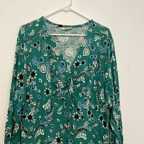 STYLE&CO Plus Size V-Neck Twist Front Floral Top Green Long Sleeve 3X