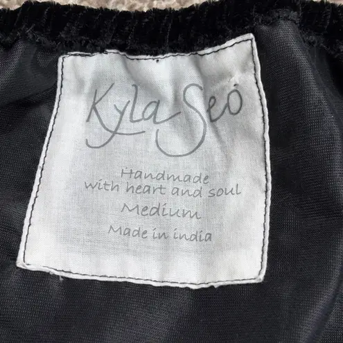 Kyla Seo Maci Blouse Top Black Velvet Embroidered Tassel Boho M Peasant NWT Size M