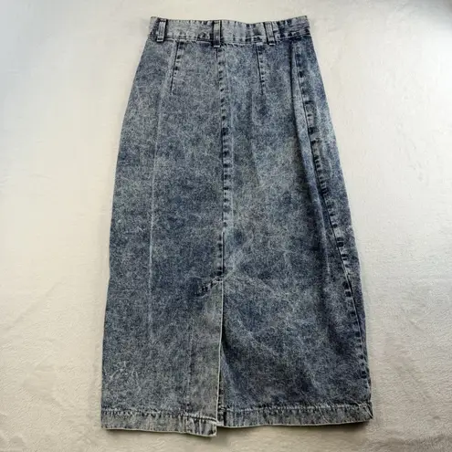 Vtg 90s Sz 12 28” Midi Denim Skirt Button Front Acid Wash Grunge Streetwear USA Blue