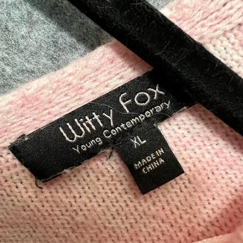 Witty Fox Pink Lips Print Long Sleeve V Neck Pullover Knit Sweater XL