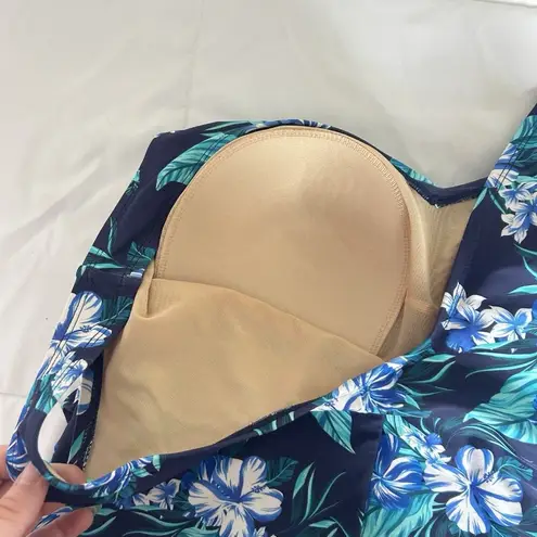 Swimsuits For All Womens 16 Floral Blue One Piece Padded Swim Dress Bathing Suit