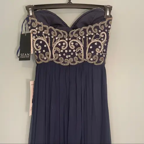 Sean Collection navy beaded strapless formal prom homecoming dress! Size 0!