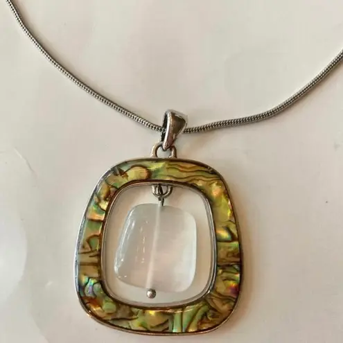Lia Sophia High Tide Necklace Pendant Silver Square Abalone Mother Pearl Stone