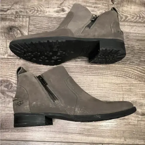 UGG  Aureo II Boots Womens 8 Gray Ankle Booties Leather Zip Round Toe winter shoe