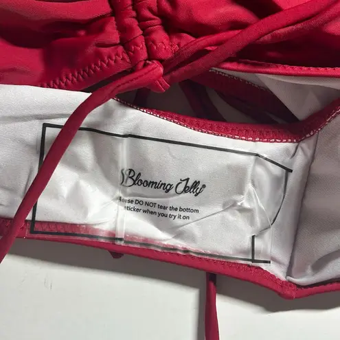 Blooming Jelly High Waisted Red Low Cut Tank Ruched Bikini Swimsuit M Medium New