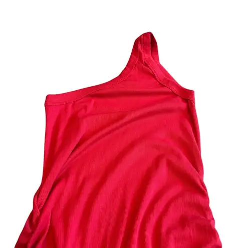 Michael Stars Evereve One Shoulder Stretch Dress Red Ribbed Ruching Size XL