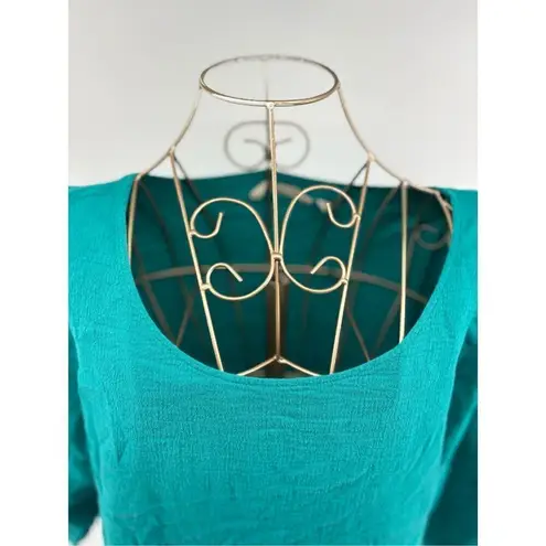 Soft Surroundings Women's Blouse Top Size Large Teal Blue Green Asymmetrical
