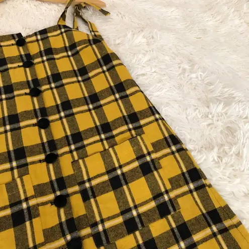 Lazy Oaf Pinny pinafore yellow plaid mini dress
