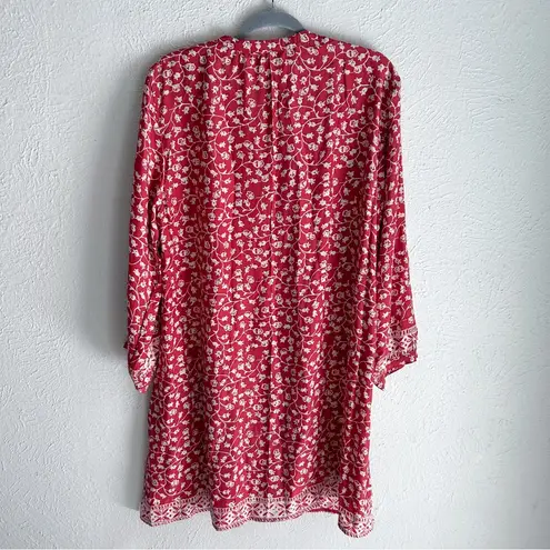 Natalie Martin Red Silk Floral Mini Dress – 100% Silk Boho Style Large