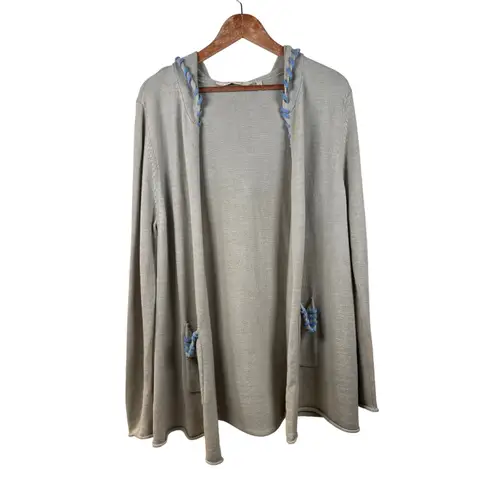 Soft Surroundings Farrah Large Open Front Wool Beige Hooded Cardigan Sweater