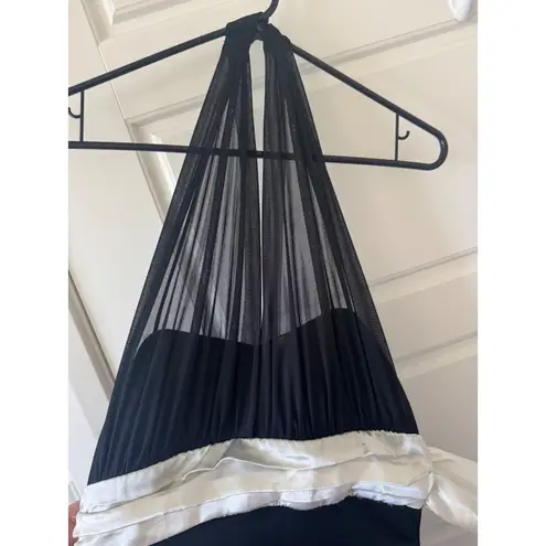 Y2K Vintage TRIXXI Black Sheer Tiered Tie Waist Bow Halter Midi Dress sz M Fairy Size M