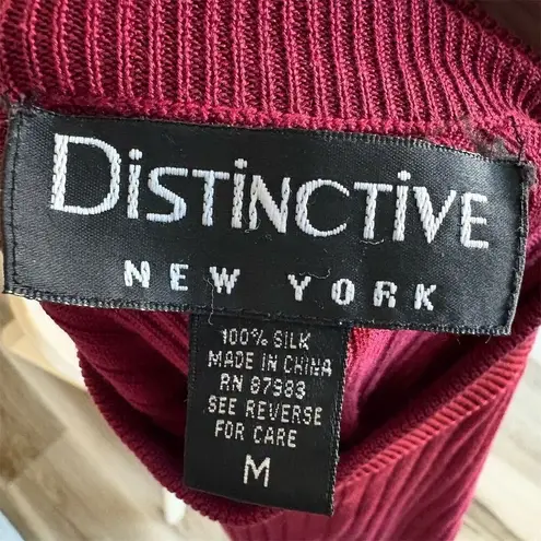 Vintage Distinctive Women's Deep Red Silk Mock Neck Short Sleeve Blouse Size M Size M