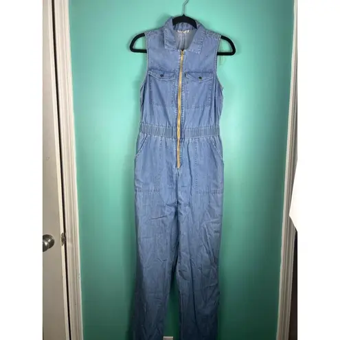 Charlotte Russe  Chambray Denim Jumpsuit Size Small Sleeveless Zip Front Utility - Image 1