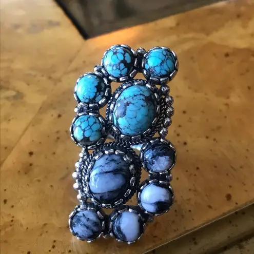 White Buffalo Turquoise Blue Turquoise Sterling Silver Cocktail Ring Size 6.75