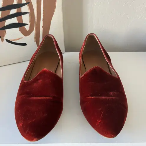 Le Monde Beryl‎ Flat Red Velvet Venetian Italian Slipper Flat Loafers Size 37
