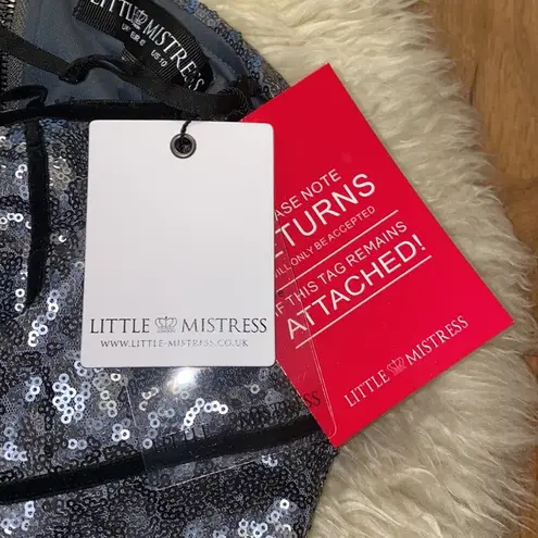 Little Mistress Silver & Black Metallic Sequined Sleeveless Maxi Dress NWT Sz 10