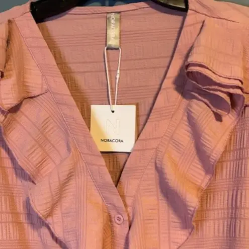 Nora Cora Long Puff Sleeve XXL Blouse V Neck Ruffle Texture Cottagecore Pink