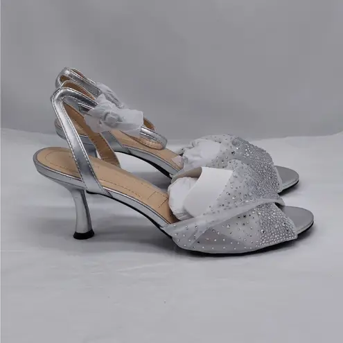 Adrienne Vittadini Womens Heels Size 10 Silver Rhinestone Mesh Dress Sandals NIB