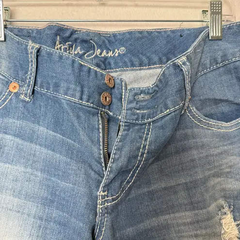 Ariya Jeans Ariya Bootcut Jeans Women Sz 13/14 Stretch Stitch Flap Distressed Western Grunge