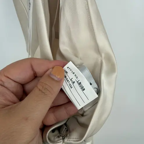 Lovely new beige satin halter bias cut asymmetric flowy maxi dress size L Tan Size L