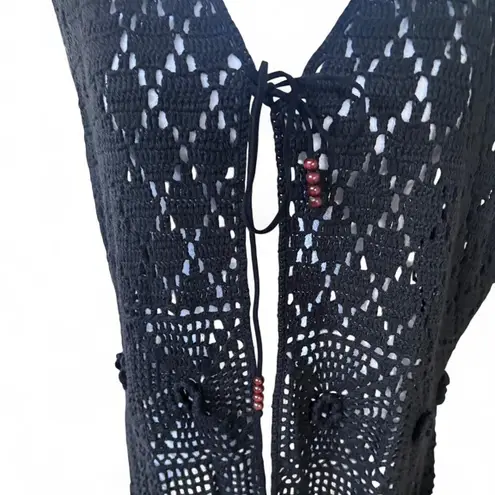 White Stag Y2K VINTAGE BLACK CROCHET KNIT LACE SHEER COVER UP DRESS X LARGE EUC