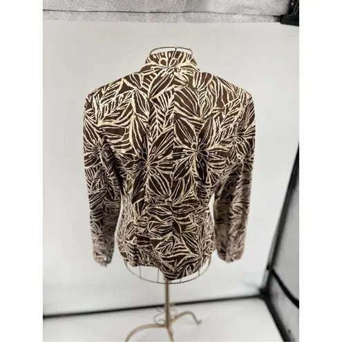 ANTHRACITE BROWN WHITE PRINT BUTTON FRONT LONG SLEEVE JACKET Women’s Size 8