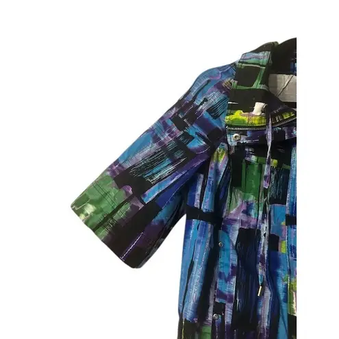 Peck & Peck Weekend Abstract Print Jacket M Blue Green Black Zip Bold Modern Size M