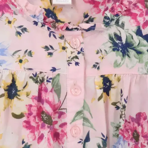 Pink Floral Button Up Sleeveless Nightgown House Dress Cotton Lounge Size M Size M