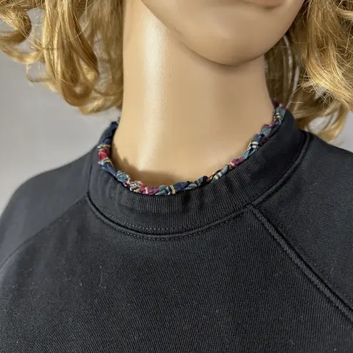 J. Crew Woven Ruffle Neck Pullover Sweatshirt Women's Small Black Tartan Plaid