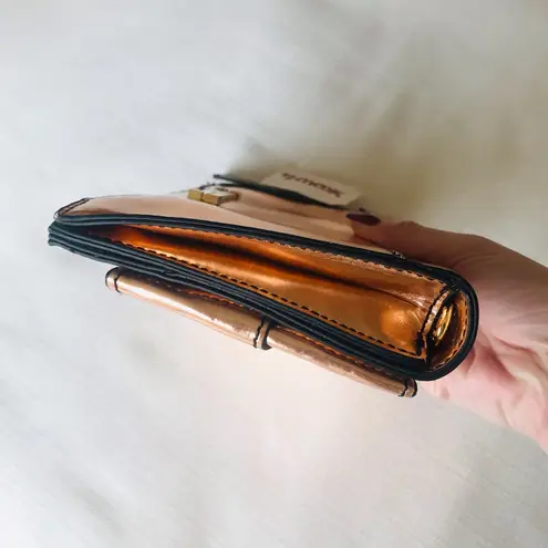 Z Spoke Zac Posen Metallic Shirley Bow Clutch Purse, Bronze Rose Gold, NWT Gold