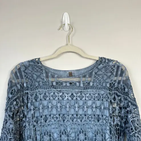 XCVI Fonda Midi Dress Crochet Blue Floral Long Boho Western Coastal Size Medium