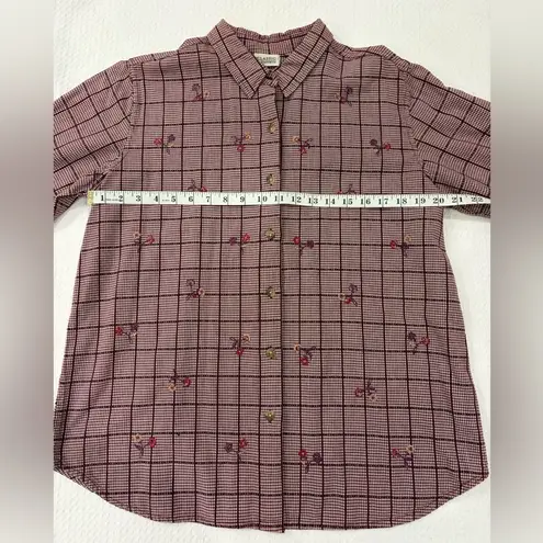 Classic Elements Plum Purple Gingham Embroidered Cottage Educator Top Size Large