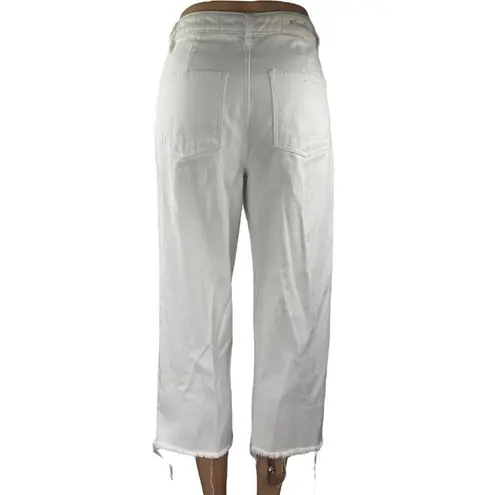 Afends White Straight Leg High Waist Frayed Raw Hem Crop Trousers Jeans Pants 4