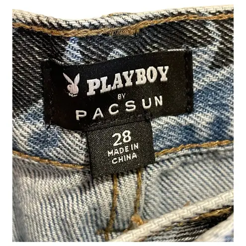  By PacSun Eco Bunny Dad Jeans, Straight Leg Playboy Bunny Print, Size 28