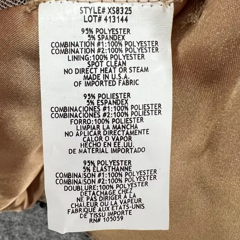 XScape Crop Top Womens L Beige Black Beaded Rhinestone High Neck Formal Evening